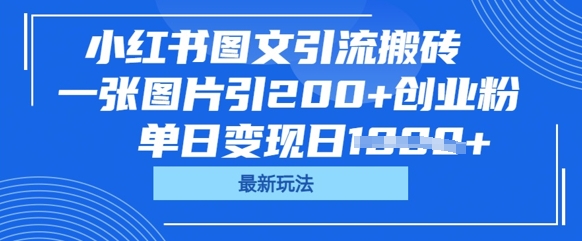 小红书图文引流搬砖，一张图片引200+创业粉，单日变现日数张-优途资源网