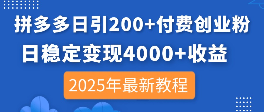 （14217期）拼多多日引200+付费创业粉，日稳定变现4000+收益，2025年最新教程-优途资源网