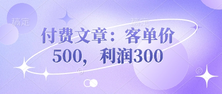 付费文章:客单价500,利润300-优途资源网