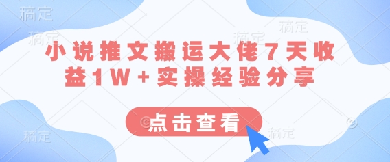 小说推文搬运大佬7天收益1W+实操经验分享-优途资源网
