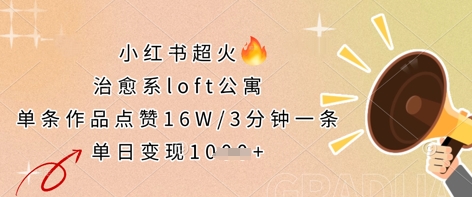 小红书超火的治愈系loft公寓，单条作品点赞16W，3分钟一条，单日变现数张-优途资源网