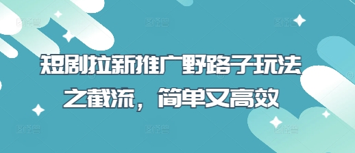 短剧拉新推广野路子玩法之截流，简单又高效-优途资源网