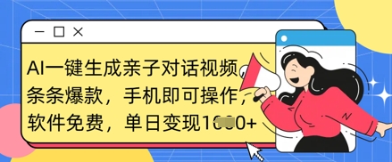 AI一键生成亲子对话视频，条条爆款，一部手机即可操作，单日变现数张-优途资源网